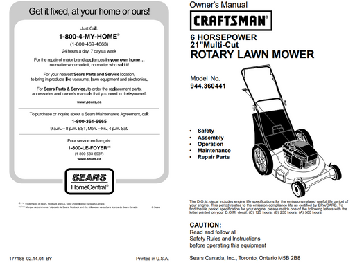 944.360441 Craftsman Rotary Lawn Mower